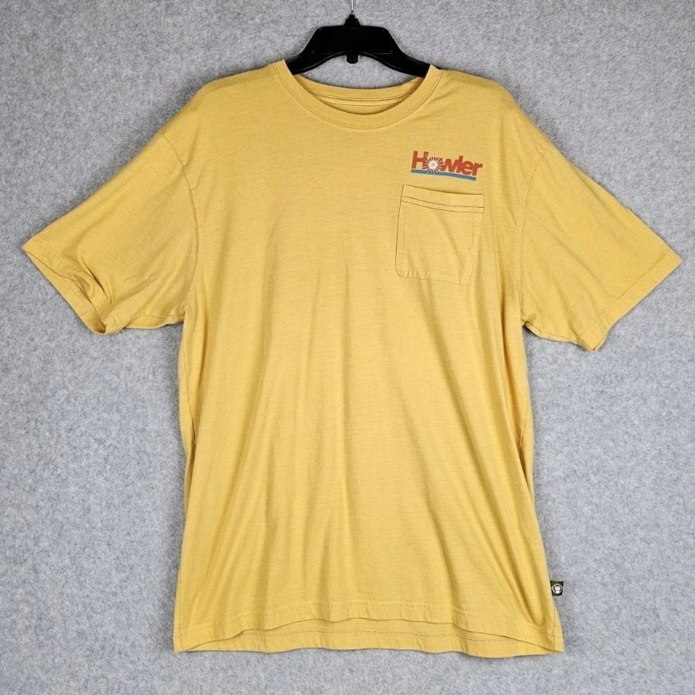 Howler Bros. Front Pocket T Shirt Mens size XL Gold Yellow Logo Front & Back